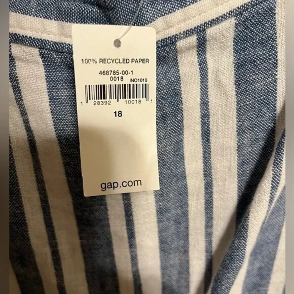 GAP Womens Blue White Striped Linen Blend Tie Waist‎ Romper Size 18 Adjustable - Picture 4 of 8